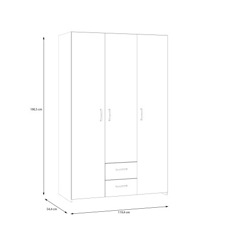 Dulap 3 Usi Ecobest  Alb Si Stejar Puccini, 119.4 Cm-01