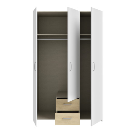 Dulap 3 Usi Ecobest  Alb Si Stejar Puccini, 119.4 Cm-01