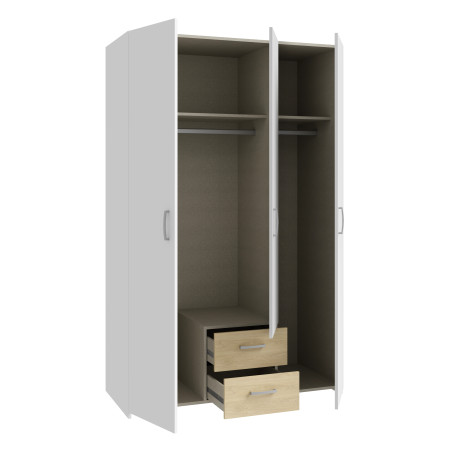 Dulap 3 Usi Ecobest  Alb Si Stejar Puccini, 119.4 Cm-01