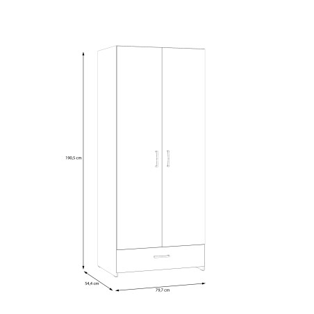 Dulap 2 Usi Si 1 Sertar Ecobest Alb Si Stejar Puccini, 79.7 Cm-01