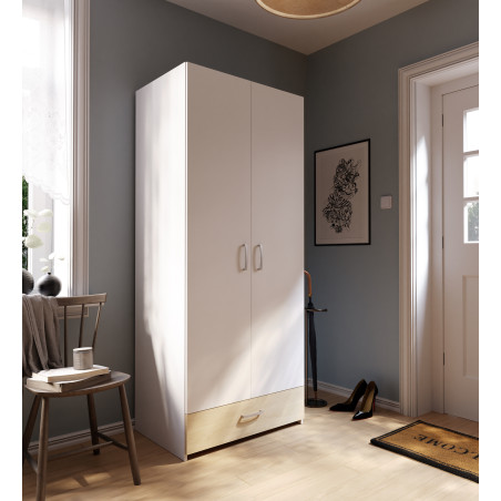 Dulap 2 Usi Si 1 Sertar Ecobest Alb Si Stejar Puccini, 79.7 Cm-01