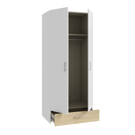 Dulap 2 Usi Si 1 Sertar Ecobest Alb Si Stejar Puccini, 79.7 Cm-01