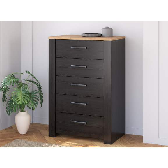 Comoda 5 Sertare Blackhit Stejar Riviera Si Stejar Cabezone 71.7 Cm