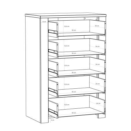 Comoda 5 Sertare  Blackhit, Stejar Riviera Si Stejar Cabezone, 71.7  Cm-01