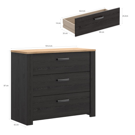 Comoda 4 Sertare Blackhit, Stejar Riviera Si Stejar Cabezone, 101,4  Cm-01