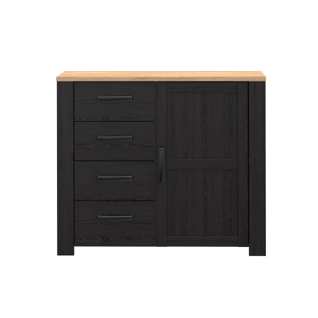 Comoda Cu 4 Sertare Si 1Usa Blackhit, Stejar Riviera Si Stejar Cabezone, 101.4 Cm-01