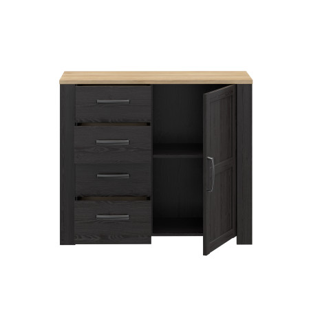 Comoda Cu 4 Sertare Si 1Usa Blackhit, Stejar Riviera Si Stejar Cabezone, 101.4 Cm-01
