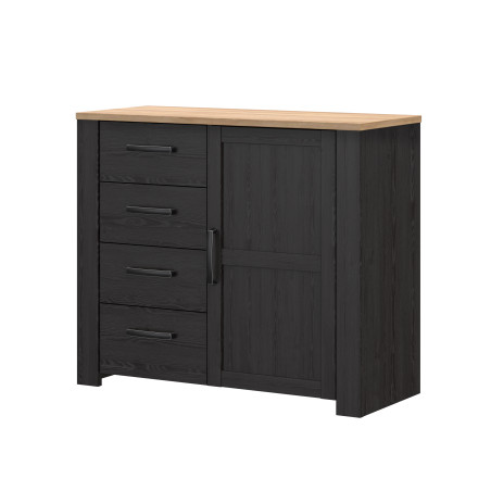 Comoda Cu 4 Sertare Si 1Usa Blackhit, Stejar Riviera Si Stejar Cabezone, 101.4 Cm-01