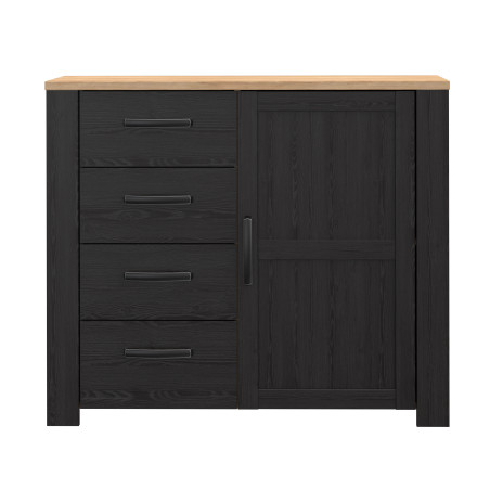 Comoda Cu 4 Sertare Si 1Usa Blackhit, Stejar Riviera Si Stejar Cabezone, 101.4 Cm-01