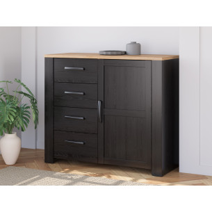 Comoda Cu 4 Sertare Si 1Usa Blackhit, Stejar Riviera Si Stejar Cabezone, 101.4 Cm