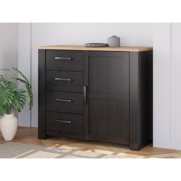 Comoda Cu 4 Sertare Si 1Usa Blackhit Stejar Riviera Si Stejar Cabezone 101.4 Cm