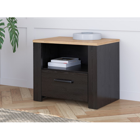 Noptiera Cu 1 Sertar Blackhit, Stejar Riviera Si Stejar Cabezone, 61.6  Cm-01