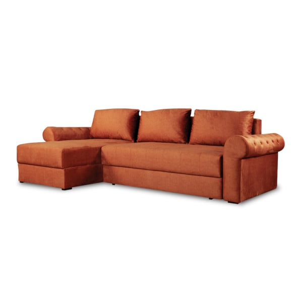 Coltar Extensibil Stanga Trendy, 5 Locuri, Lada Depozitare, Portocaliu, 275 Cm