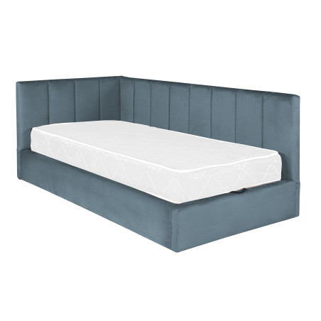 Pat Tapitat Ravel Junior, Dimensiune Saltea 90 x 200 Cm, Somiera Rabatabila Si Panou Dreapta, Albastru-01