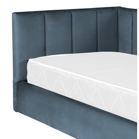 Pat Tapitat Ravel Junior, Dimensiune Saltea 90 x 200 Cm, Somiera Rabatabila Si Panou Dreapta, Albastru-01