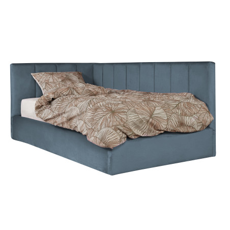 Pat Tapitat Ravel Junior, Dimensiune Saltea 90 x 200 Cm, Somiera Rabatabila Si Panou Dreapta, Albastru-01