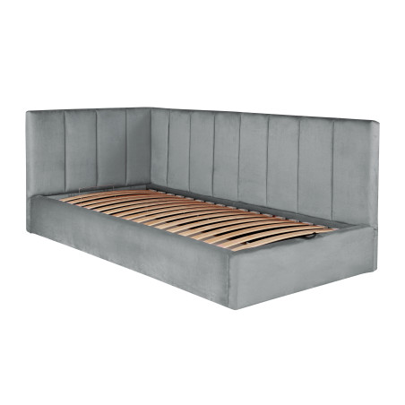 Pat Tapitat Ravel Junior Dimensiune Saltea 90 x 200 Cm, Interschimbabil, Cu Somiera Rabatabila Si Panou, Gri-01