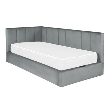 Pat Tapitat Ravel Junior Dimensiune Saltea 90 x 200 Cm, Cu Somiera Rabatabila Si Panou, Gri-01