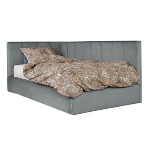 Pat Tapitat Ravel Junior Dimensiune Saltea 90 x 200 Cm, Cu Somiera Rabatabila Si Panou, Gri