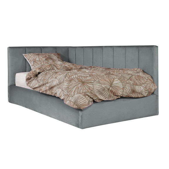 Pat Tapitat Ravel Junior Dimensiune Saltea 90 x 200 Cm, Cu Somiera Rabatabila Si Panou Dreapta, Gri