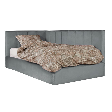 Pat Tapitat Ravel Junior Dimensiune Saltea 90 x 200 Cm, Cu Somiera Rabatabila Si Panou, Gri-01