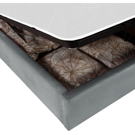 Pat Tapitat Ravel Junior Dimensiune Saltea 90 x 200 Cm, Cu Somiera Rabatabila Si Panou, Gri-01