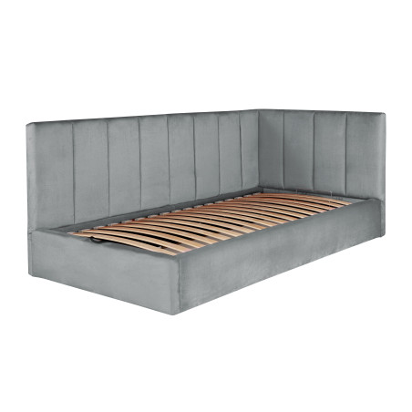 Pat Tapitat Ravel Junior Dimensiune Saltea 90 x 200 Cm, Interschimbabil, Cu Somiera Rabatabila Si Panou, Gri-01