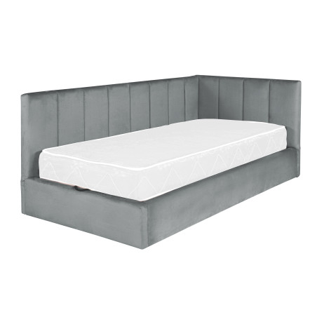 Pat Tapitat Ravel Junior Dimensiune Saltea 90 x 200 Cm, Cu Somiera Rabatabila Si Panou, Gri-01