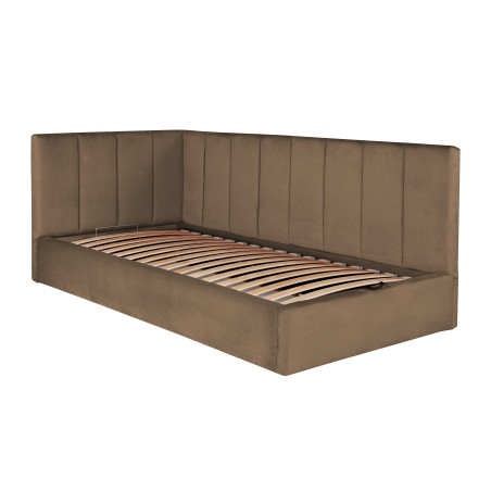 Pat Tapitat Ravel Junior, Dimensiune Saltea 90 x 200 Cm, Cu Somiera Rabatabila Si Panou, Maro-01