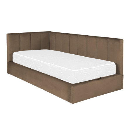 Pat Tapitat Ravel Junior, Dimensiune Saltea 90 x 200 Cm, Cu Somiera Rabatabila Si Panou, Maro-01