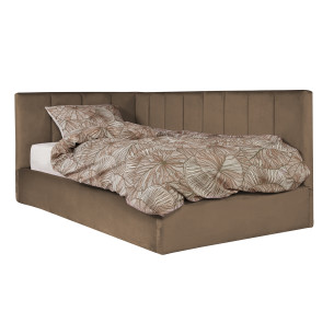 Pat Tapitat Ravel Junior, Dimensiune Saltea 90 x 200 Cm, Cu Somiera Rabatabila Si Panou, Maro