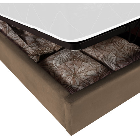 Pat Tapitat Ravel Junior, Dimensiune Saltea 90 x 200 Cm, Cu Somiera Rabatabila Si Panou, Maro-01