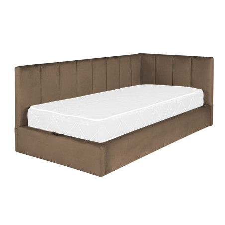 Pat Tapitat Ravel Junior, Dimensiune Saltea 90 x 200 Cm, Cu Somiera Rabatabila Si Panou, Maro-01