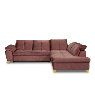 Coltar Extensibil Cu Otoman Mic Dreapta Sevilia Lux, 5 Locuri, Tetiere Reglabile, Roz Prafuit Inchis, 280 Cm