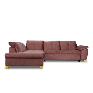 Coltar Extensibil Cu Otoman Mic Stanga Sevilia Lux, 5 Locuri, Tetiere Reglabile, Roz, Terra 63, 280 Cm