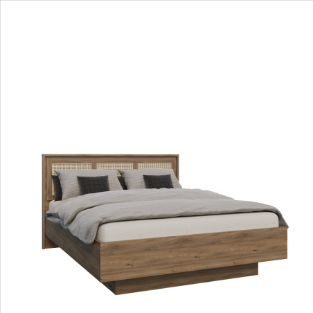 Pat Cu Somiera Rabatabila Glowkiss, Dimensiunea Saltea 160 x 200 Cm, Stejar Valencia Si Ratan Natural-01