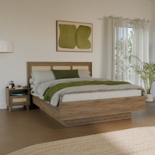 Pat Cu Somiera Rabatabila Glowkiss, Stejar Valencia Si Ratan Natural, Dimensiunea Saltea 160 x 200 Cm,169.9 Cm