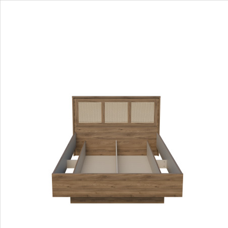 Pat Cu Somiera Rabatabila Glowkiss, Stejar Valencia Si Ratan Natural, Dimensiune Saltea 140 x 200 Cm149.9 Cm-01
