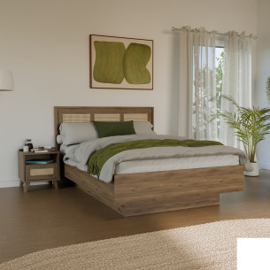 Pat Cu Somiera Rabatabila Glowkiss, Stejar Valencia Si Ratan Natural, Dimensiune Saltea 140 x 200 Cm149.9 Cm