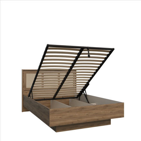 Pat Cu Somiera Rabatabila Glowkiss, Stejar Valencia Si Ratan Natural, Dimensiune Saltea 140 x 200 Cm149.9 Cm-01