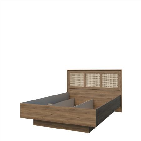 Pat Cu Somiera Rabatabila Glowkiss, Stejar Valencia Si Ratan Natural, Dimensiune Saltea 140 x 200 Cm149.9 Cm-01