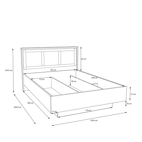Pat Cu Somiera Rabatabila Glowkiss, Stejar Valencia Si Ratan Natural, Dimensiune Saltea 140 x 200 Cm149.9 Cm-01