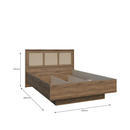 Pat Cu Somiera Rabatabila Glowkiss, Stejar Valencia Si Ratan Natural, Dimensiune Saltea 140 x 200 Cm149.9 Cm-01
