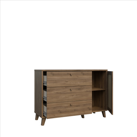 Comoda 1 Usa Si 3 Sertare Glowkiss, Stejar Valencia Si Ratan Natural, 119.5 Cm-01