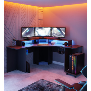Birou Colt Gaming Trezorio, LED-uri RGB, Suport casti si suport bauturi,Negru Mat 160 Cm