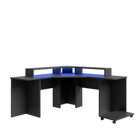 Birou Colt Gaming Trezorio, LED-uri RGB, Suport casti si suport bauturi,Negru Mat 160 Cm-01