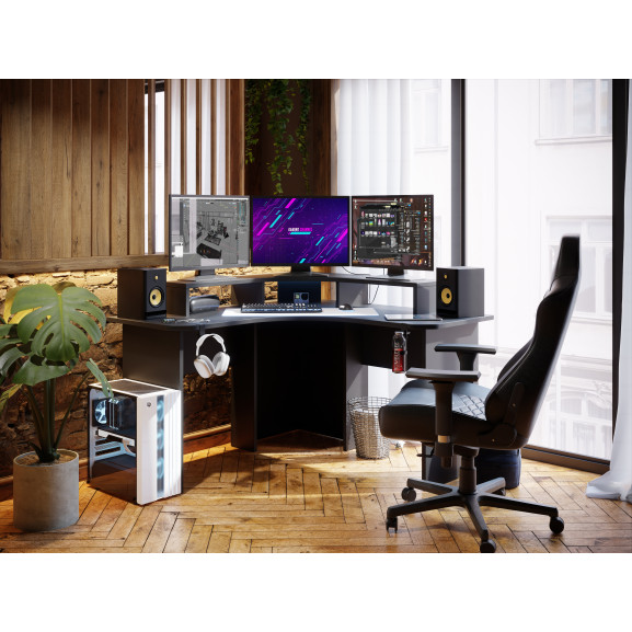 Birou Gaming Trezorio, LED-uri RGB, Suport Casti Si Suport Bauturi, 130 Cm