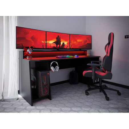 Birou Gaming Trezorio, Raft, LED-uri RGB, Suport Casti Si Suport Bauturi, 200 Cm-01