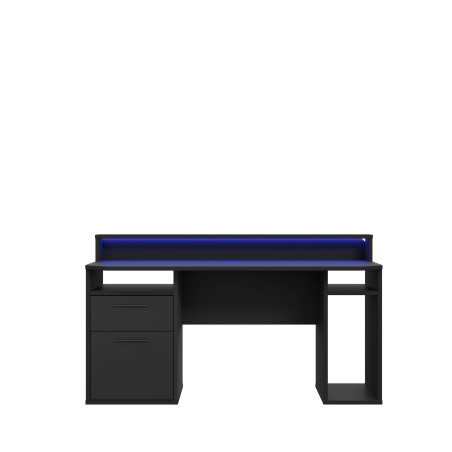 Birou Gaming Trezorio, LED RGB, Suport Casti Si Suport Bauturi, Negru Mat, 160 Cm-01