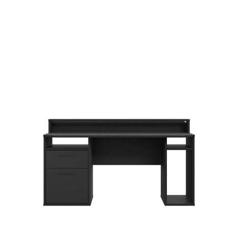 Birou Gaming Trezorio, LED RGB, Suport Casti Si Suport Bauturi, Negru Mat, 160 Cm-01
